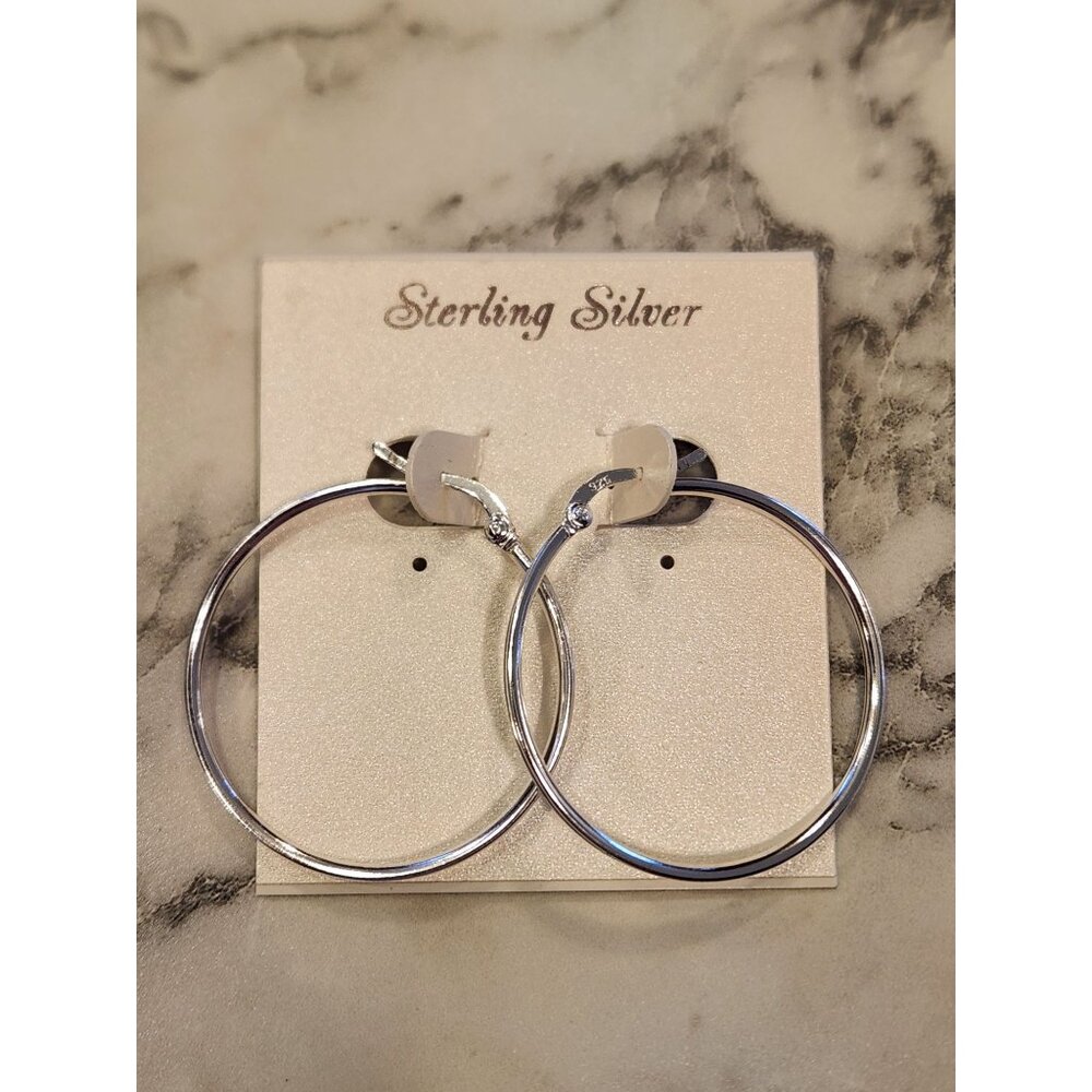 Sterling Silver Hoop Earrings Polished Finish Lightweight Stylish Jewelry Women